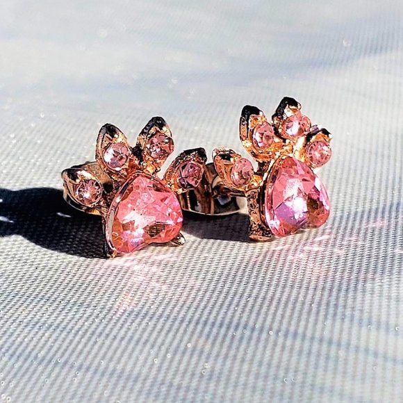 Fashion Jewelry Jewelry - Pink & Rose Gold Dog Cat Paw Print Earring Puppy